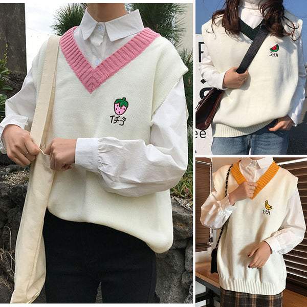 Chaleco de Punto con Bordado Frutal Japonés