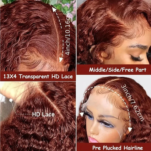 Peluca Frontal de Encaje HD Cabello Humano Onda Agua Marrón Rojizo - Image 3