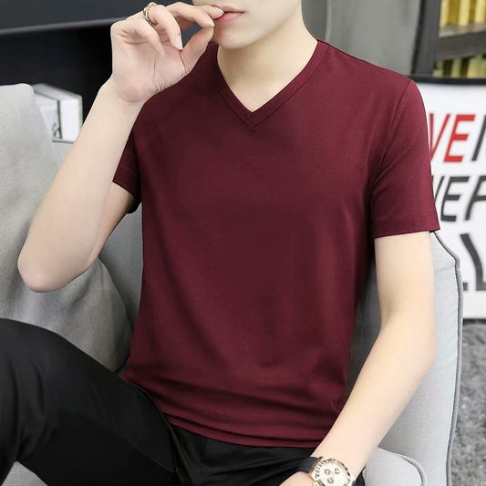 Camiseta Blanca Slim Fit Cuello V Manga Corta para Hombre - Básico Versátil de Verano