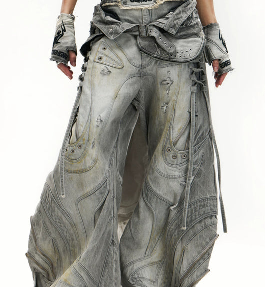 Jeans Gris con Parches Ajustables y Silueta Definida - Image 9