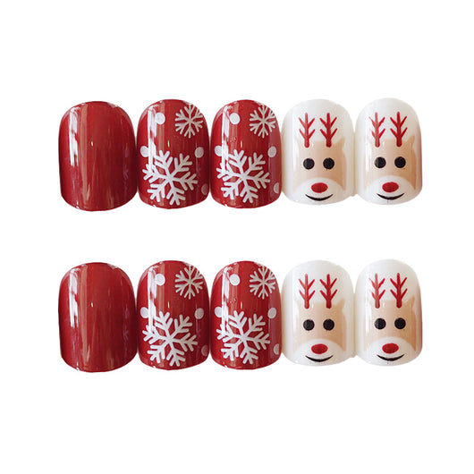 Uñas Postizas Navideñas con Diseño de Reno y Copos de Nieve - Image 4