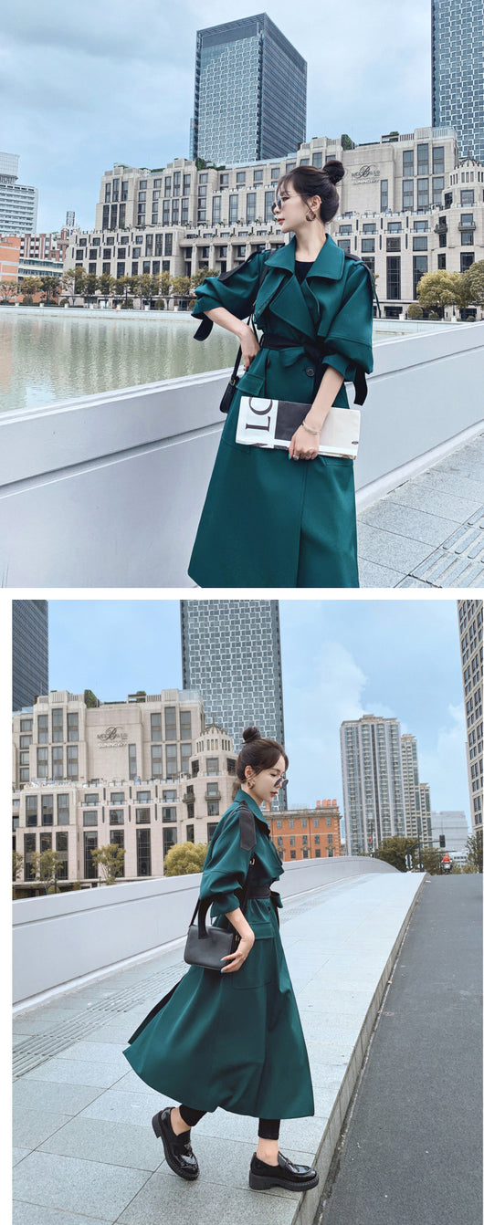 Cortaviento Elegante de Solapa Ancha para Mujer Largo hasta la Rodilla - Image 10