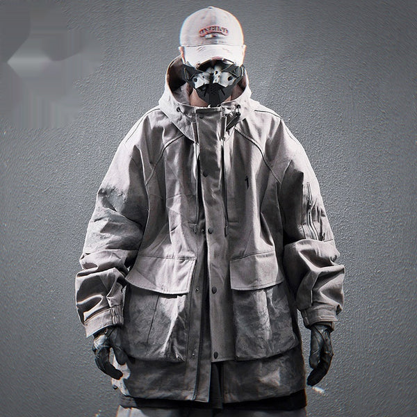 Chaqueta Impermeable con Capucha y Bolsillos Funcionales para Hombre