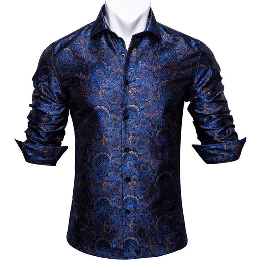 Camisa de Seda Estampado Paisley Azul Verdoso - Diseño Floral Sofisticado para Hombre - Image 6