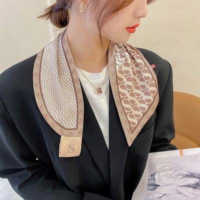 Pañuelo de Seda Pequeño con Diseño de Arco Elegante para Mujer