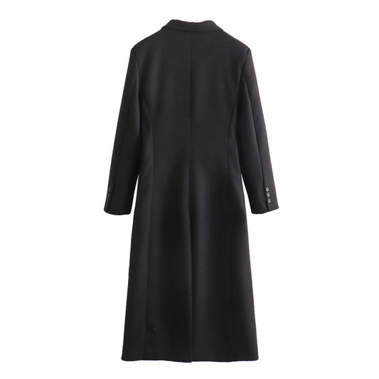 Abrigo de Lana Doble Botonadura Cuello V para Mujer - Negro - Image 2