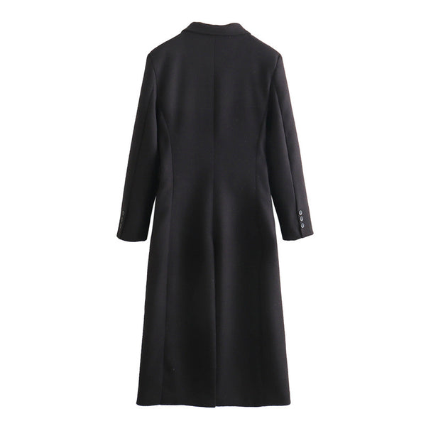 Abrigo de Lana Doble Botonadura Cuello V para Mujer - Negro