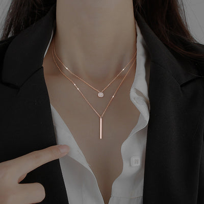 Collar Doble con Diamantes Geométricos de Rayas Cuadradas - Image 5