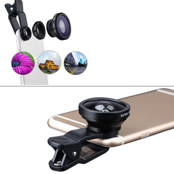 Kit de Lentes para Celular 3 en 1: Gran Angular, Macro y Ojo de Pez