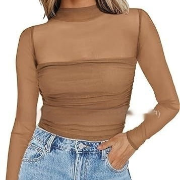 Top Sexy Cuello Malla con Detalles en Contraste - Image 7