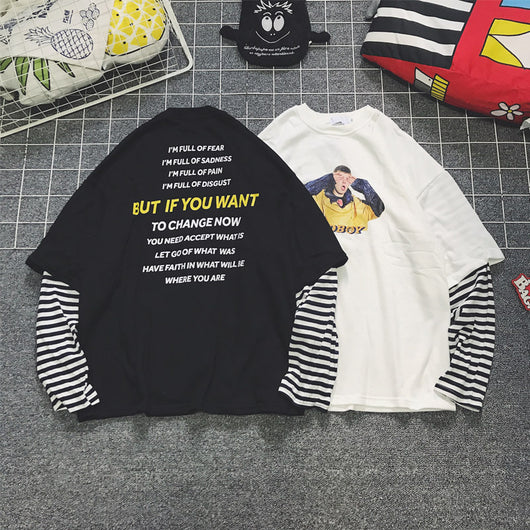 Sudadera Pareja Hip-hop Efecto Dos Piezas con Rayas