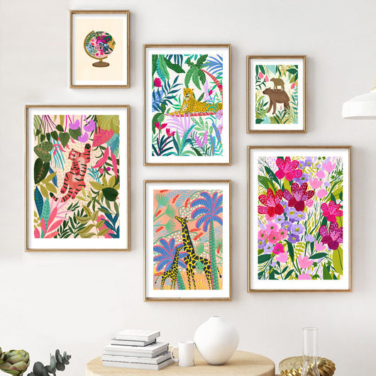 Lienzo de Pared Jungle Tropical con Koala, Tigre, Leopardo y Flores - Image 15