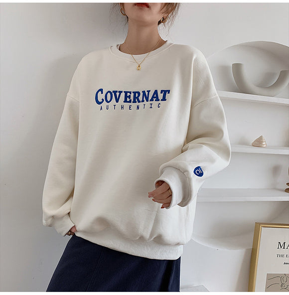 Sudadera Holgada de Algodón Grueso con Bordados