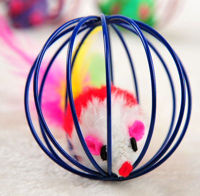 Four colorful wire cage mouse cat toys in green, white, blue, and red, designed for interactive pet play. - Image 8