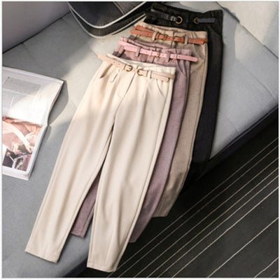Pantalones Harem de Cintura Alta en Terciopelo para Mujer Talla Plus