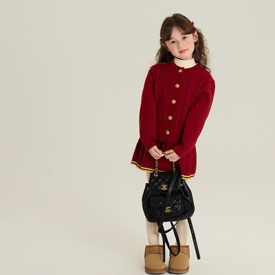 Conjunto Infantil Cardigan Tejido con Falda Plisada - Image 5