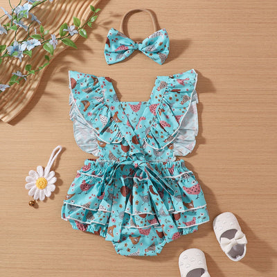 Vestido Infantil Pollo Cartoon con Mangas Volantes - Image 2