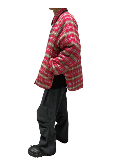 Chaqueta Acolchada de Cuadros Rojo para Hombre con Cierre de Cremallera - Image 9