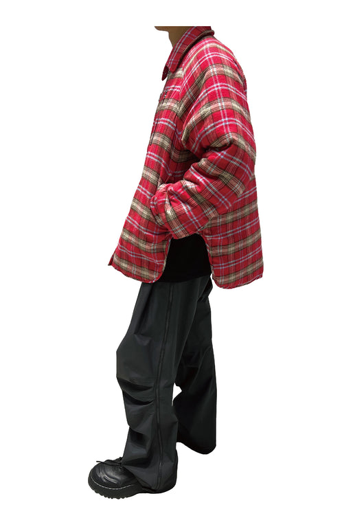 Chaqueta Acolchada de Cuadros Rojo para Hombre con Cierre de Cremallera - Image 9