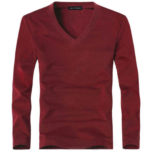 Camiseta Slim Fit Hombre Colores Sólidos Primavera Otoño - Image 23
