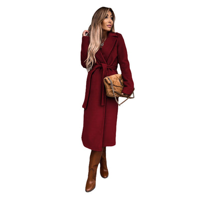 Abrigo de Lana para Mujer Cuello Polo Manga Larga Color Sólido Otoño Invierno - Image 11