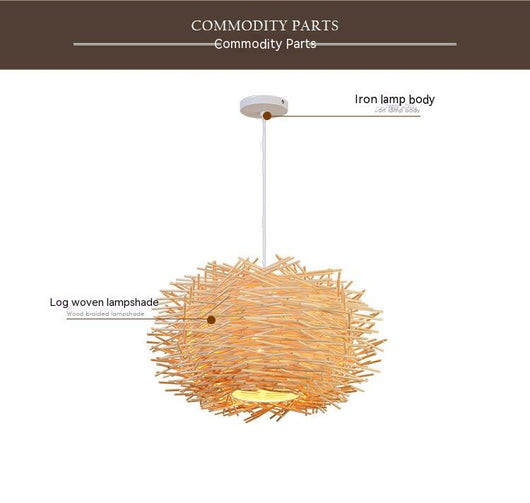 Lámpara Colgante Artesanal de Bambú Tejido - Jaula Pájaros Estilo Rústico Asiático - Image 7