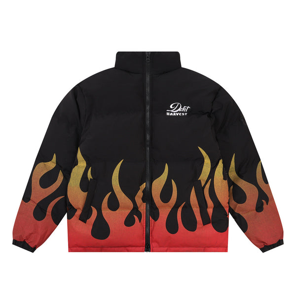 Abrigo de Algodón Grueso con Cuello Alzado y Estampado Flama - Aislante Térmico para Invierno