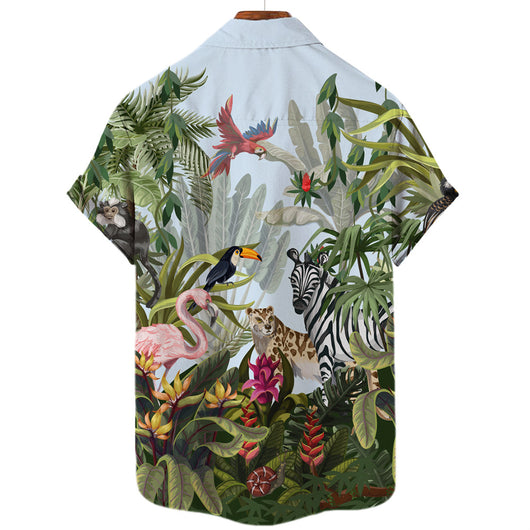Camisa Hawaiana Tropical con Impresión 3D Digital de Animales de Selva para Hombre - Image 14