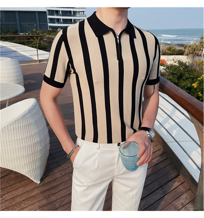 Suéter a Rayas con Cuello Solapa - Camiseta Casual Stretch Británica - Image 13