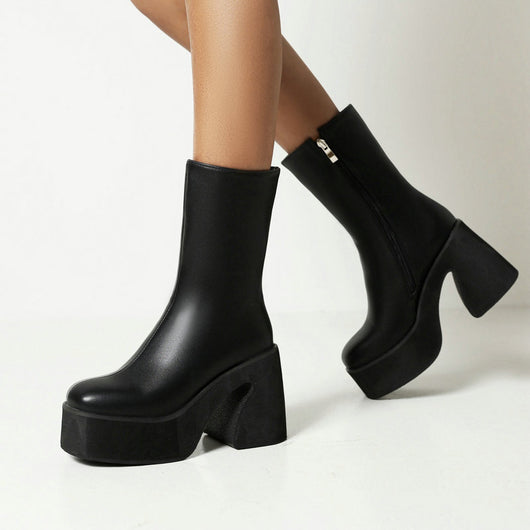 Botines para Mujer con Tacón Alto Grueso y Plataforma - Patrón Leche - Image 23