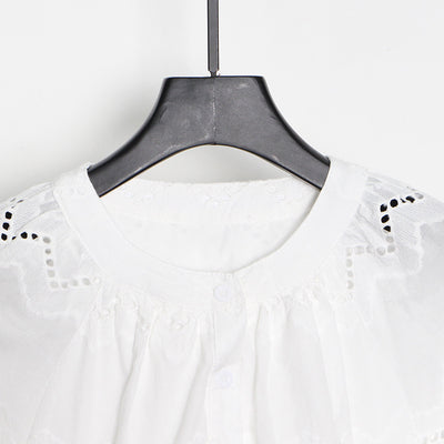 Vestido Corto con Cuello Redondo y Mangas Farol Calado - Image 19