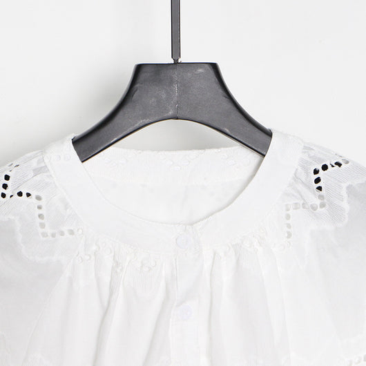 Vestido Corto con Cuello Redondo y Mangas Farol Calado - Image 19