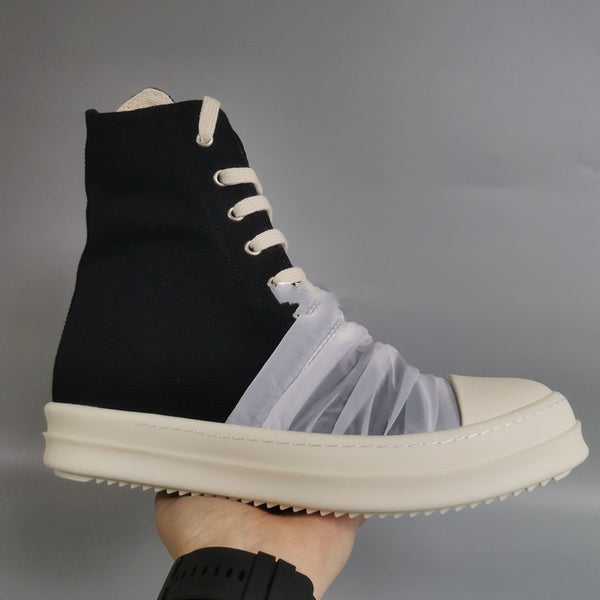 Zapatillas Altas de Lona con Suela Gruesa TPU y Detalles en Satén