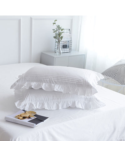 Par de Fundas de Almohada de Algodón Blanco Puro con Volantes Estilo Princesa Coreano - Image 9