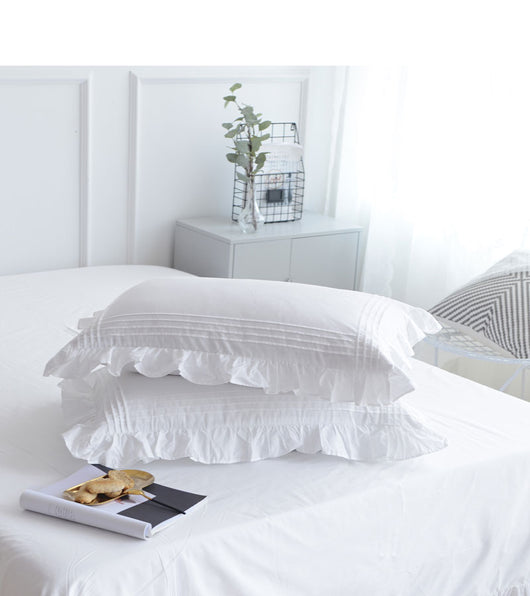 Par de Fundas de Almohada de Algodón Blanco Puro con Volantes Estilo Princesa Coreano - Image 9
