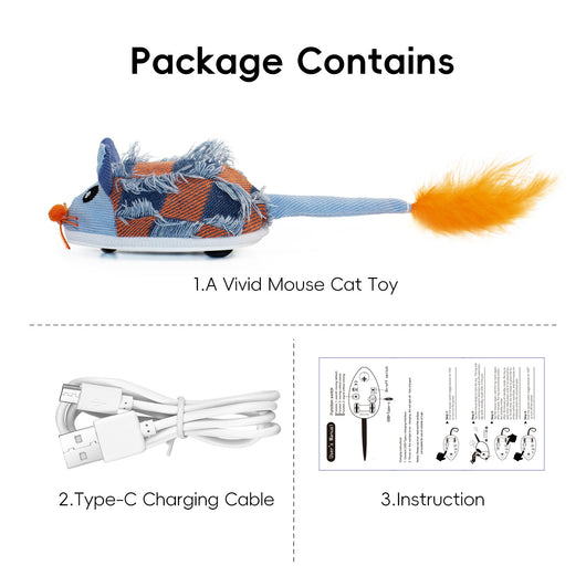 Plush mouse cat toy with a textured brown and beige body, embroidered eyes, string whiskers, and a fluffy feather tail. - Image 20