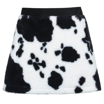 Falda Retro Cintura Alta con Estampado de Vaca - Bolsa Peluda Elegante