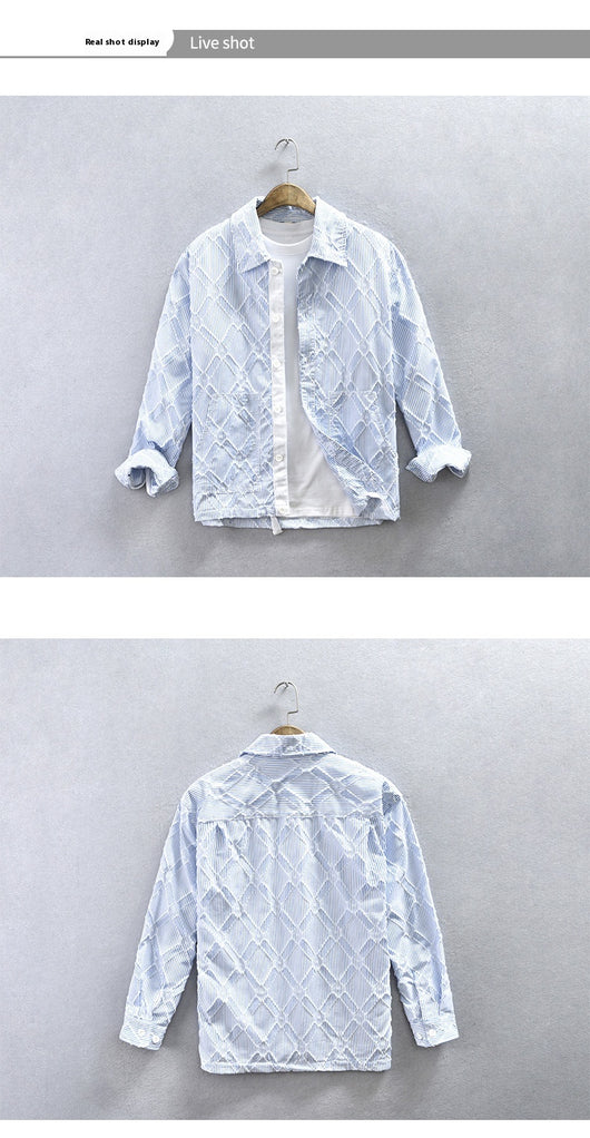 Camisa Casual Hombre Rayas y Cuadros Manga Larga Estilo Japonés Talla Grande - Image 11