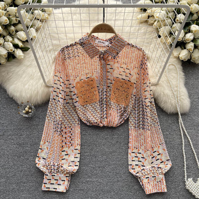 Blusa Larga de Chifón Estampada para Mujer - Transición Perfecta al Otoño - Image 5