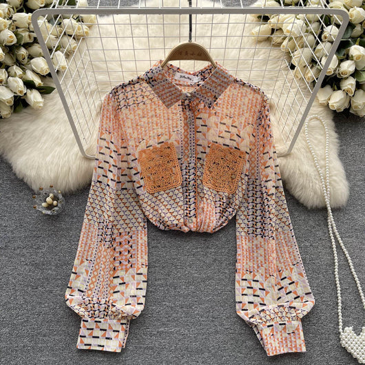 Blusa Larga de Chifón Estampada para Mujer - Transición Perfecta al Otoño - Image 5