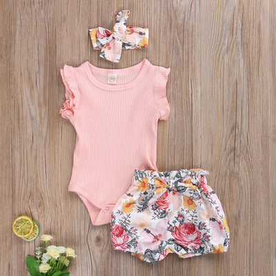 Conjunto de Verano para Recién Nacido con Manga Corta y Diadema - Image 3