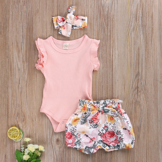 Conjunto de Verano para Recién Nacido con Manga Corta y Diadema - Image 3