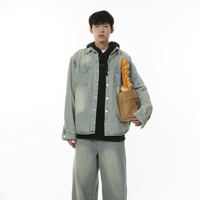 Conjunto de Camisa y Pantalón Oversized Lavado Desgastado en Blanco