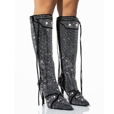 Botas Oversized con Hebilla de Aguja y Cristales Brillantes