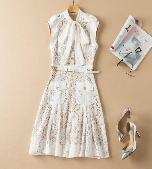 Vestido Slim con Cintura de Encaje y Lazo - Image 6