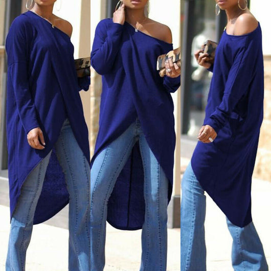 Blusa Larga Asimétrica de Corte Irregular Talla Grande - Image 12
