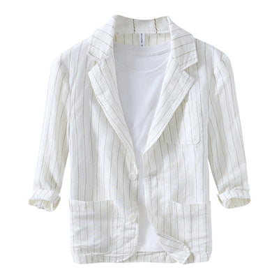 Blazer de Hombre en Algodón y Lino a Rayas - Manga 34 - Image 5
