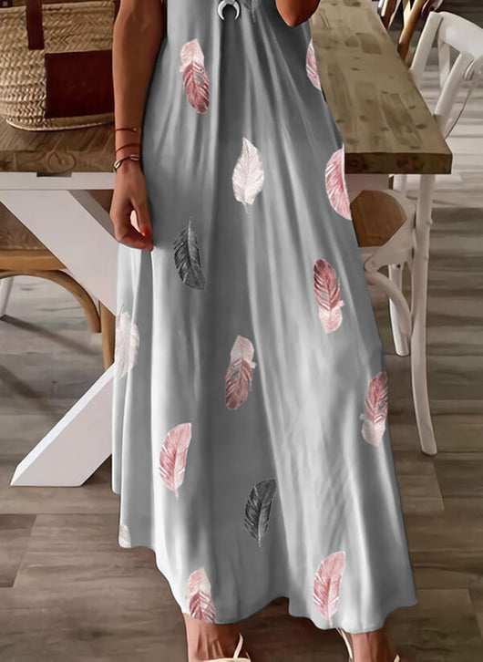 Vestido Suelto Escotado sin Mangas con Estampado de Plumas - Image 7