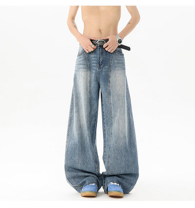 Pantalones Denim Retro Azul Holgados de Pierna Ancha para Hombre - Image 15