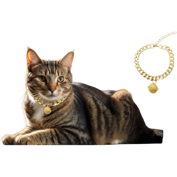 Collar de Cadena Dorada para Gatos y Perros con Cascabel - Joyería Ajustable Ligera